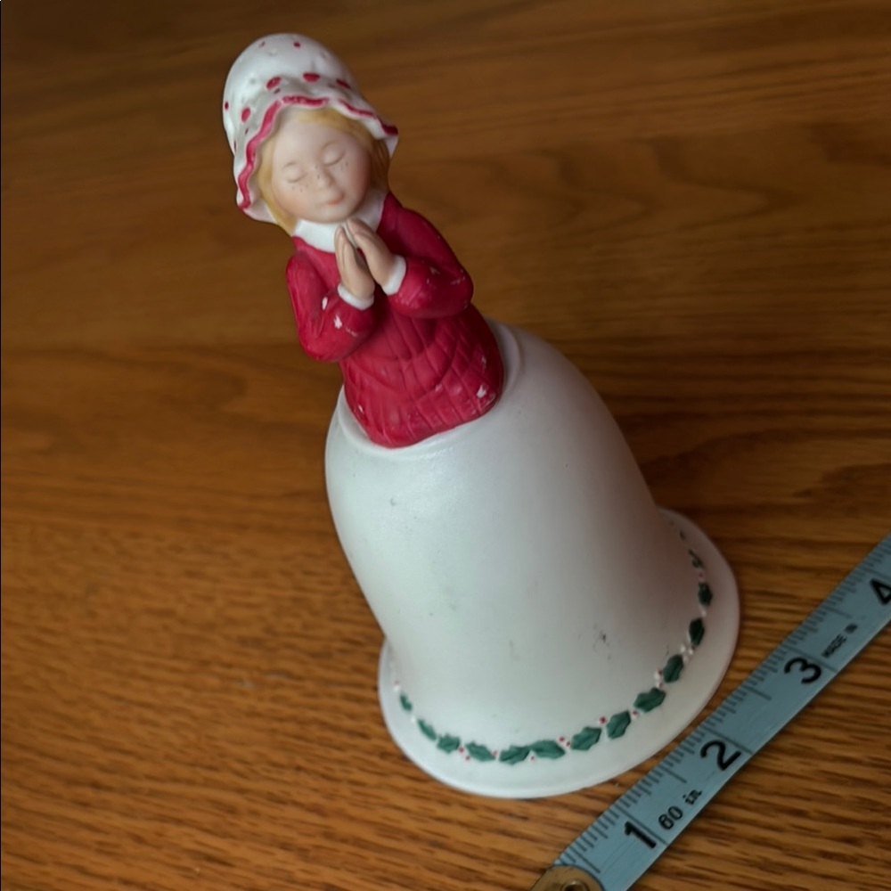 Vintage Holly Hobby 1980 Red and White Praying Girl Bell “Christmas Blessings “